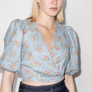 NWT RARE Reformation Biscotti Floral Open Back Tie Linen Top
